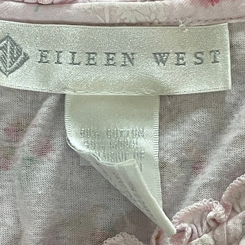 Eileen West Pink Floral Cotton Modal Sleeveless Nightgown Medium Ruffle Lace Tie